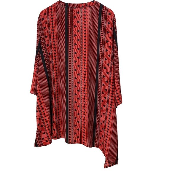 DENIM 24/7 Womens Top Plus Size 32W Coral Red Black Tunic Blouse Aztec Boho - Picture 7 of 13